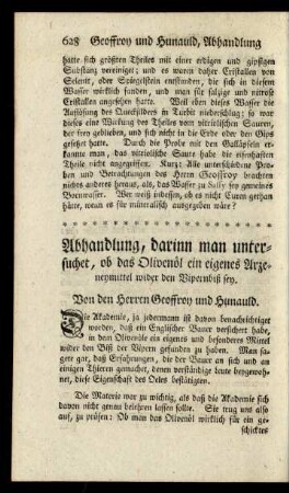 Abhandlung, darinn man untersuchet, ob das Olivenöl ein eigenes Arzeymittel wider den Vipernbiß sey