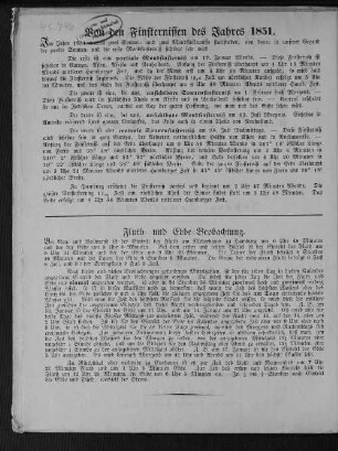 Von den Finsternissen des Jahres 1851.