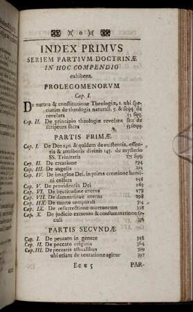 Index Primus Seriem Partium Doctrinæ In Hoc Compendio exhibens.
