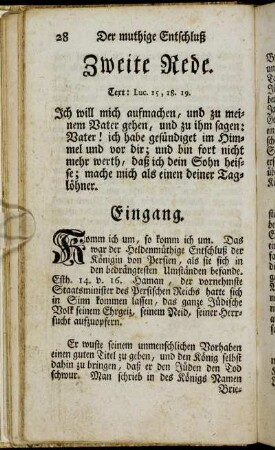 Zweite Rede. Der muthige Entschluß einer aufgeweckten Seele.