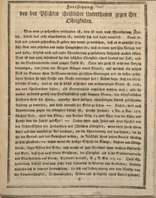 Fortsetzung von den Pflichten christlicher Unterthanen gegen ihre Obrigkeiten.