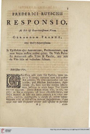 Frederici Ruyschii responsio, ad nob. & exercitatissimum virum Gerardum Frentz […]