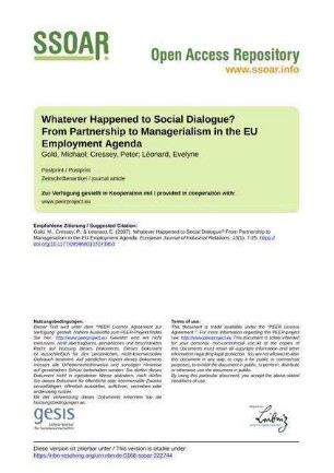 Whatever Happened to Social Dialogue? From Partnership to Managerialism in the EU Employment Agenda