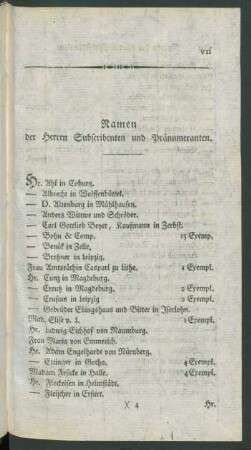 Namen der Herren Subscribenten und Pränumeranten