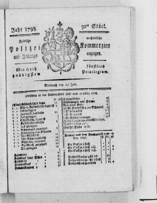 30tes Stück, Ausgabe vom 25. Juli 1798