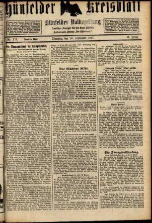 Zweite Ausgabe vom Dienstag, den 20. September 1927.