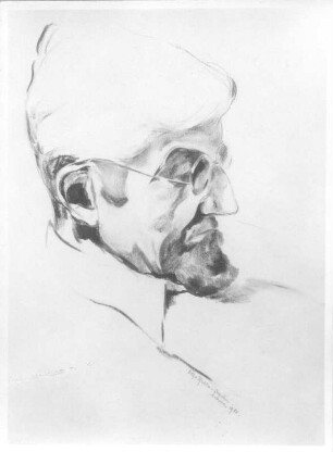 Prof. Dr. med. vet. Hans Richter. Tusche- und Kohlezeichnung (1938; E. Richter). Dresden-Südvorstadt, Eisenstuckstraße, Atelier der Künstlerin