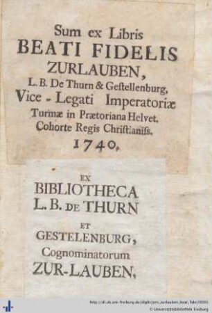 [Provenienz]: Zurlauben, Beat Fidel