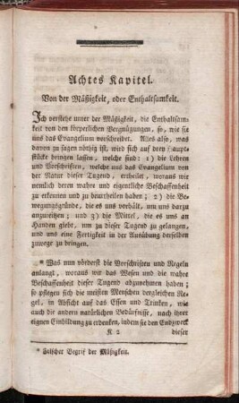 Achtes Kapitel. Von der Mäßigkeit, oder Enthaltsamkeit.