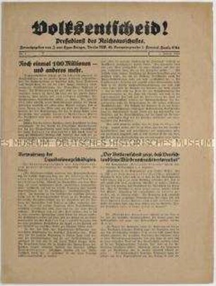 Pressemitteilung des "Reichsausschusses für das deutsche Volksbegehren" gegen den Young-Plan