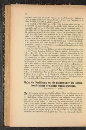 Ueber die Vorbildung der für Waisenhäuser und Kinderbewahrschulen bestimmten Ordensschwestern