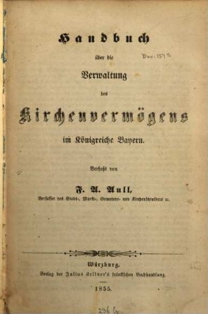 Handbuch über die Verwaltung des Kirchenvermögens im Königreiche Bayern