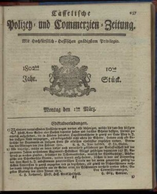 10tes Stueck, Montag den 1ten Maerz 1802