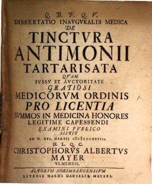 Diss. inaug. med. de tinctura antimonii tartarisata