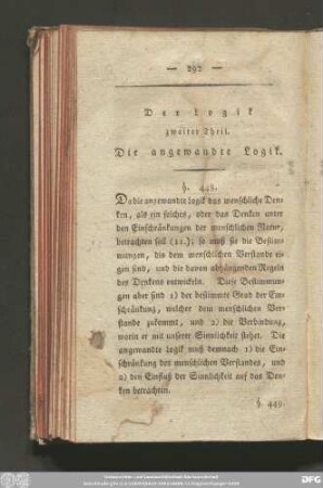 Der Logik zweiter Theil. Die angewandte Logik.