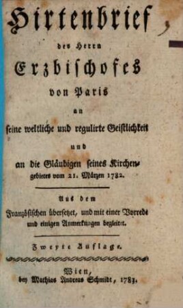 Hirtenbrief des Herrn Erzbischofes von Paris