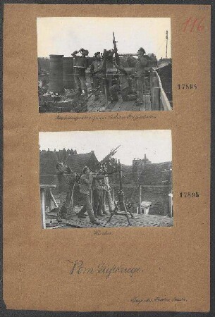 Maschinengewehr auf einem Dache zur Fliegerabwehr