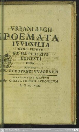 Urbani Regii Poemata Iuvenilia