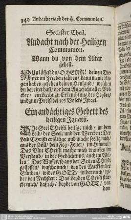 Sechster Theil. Andacht nach der Heiligen Communion