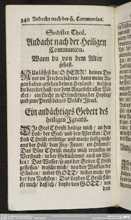 Sechster Theil. Andacht nach der Heiligen Communion