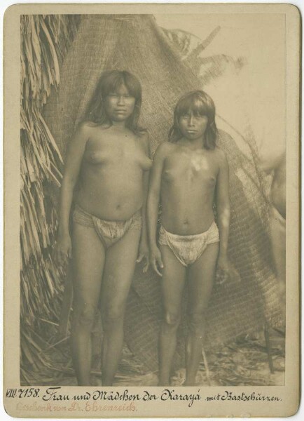 "Woman and girl of the Karajá with bast aprons"