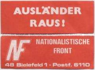 Beidseitig bedruckter Handzettel der Nationalistischen Front