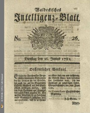 No. 26, Dienstag den 26. Junius 1781