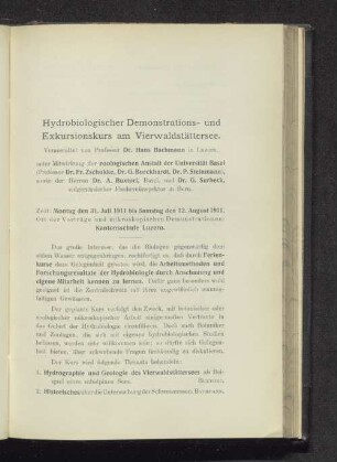 Hydrobiologischer Demonstrations- und Exkursionskurs am Vierwaldstättersee.