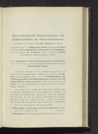Hydrobiologischer Demonstrations- und Exkursionskurs am Vierwaldstättersee.