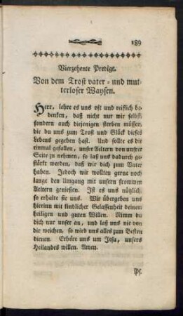 Vierzehnte Predigte. Von dem Trost vater- und mutterloser Waysen.