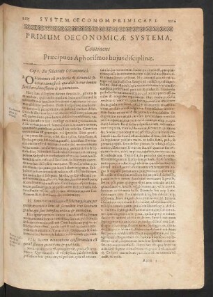 Primum Oeconomicae Systema, Continens Praecipuos Aphorismos huius disciplinae.