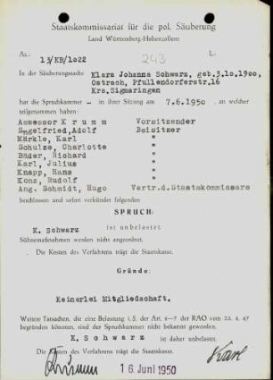 Schwarz, Klara Johanna