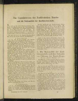 Das Consulatwesen des Norddeutschen Bundes und die Nationalität der Kauffahrteischiffe