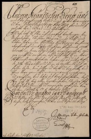 Brief von Karl, Hessen-Kassel, Landgraf an Christina, Braunschweig-Lüneburg, Herzogin