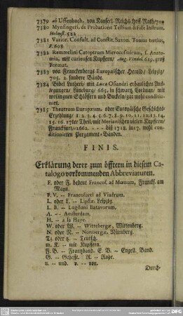 Erklärung derer zum öfftern in diesem Catalogo vorkommenden Abbreviaturen