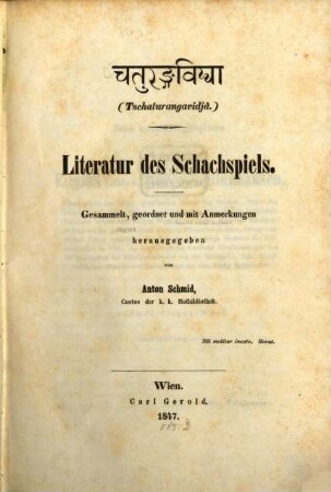 Literatur des Schachspiels : = Tschaturangavidjâ