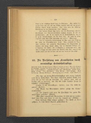 III. Die Verhütung von Krankheiten durch vernünftige Gesundheitspflege.