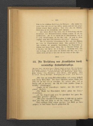 III. Die Verhütung von Krankheiten durch vernünftige Gesundheitspflege.
