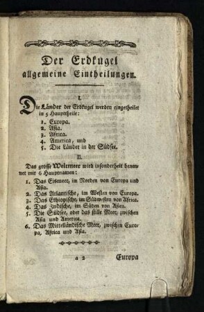 Der Erdkugel allgemeine Eintheilungen