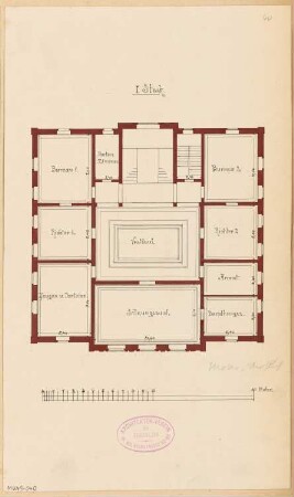 Rathaus, Calau Monatskonkurrenz März 1879: Grundriss Obergeschoss; Maßstabsleiste