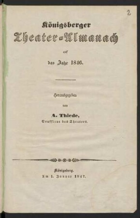 1846: Königsberger Theater-Almanach