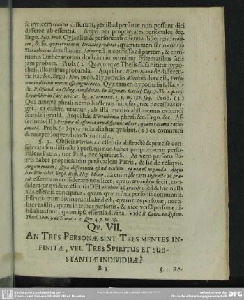 Qu. VII. An Tres Personae Sint Tres Mentes Infinitae, Vel Tres Spiritus Et Substantiae Individuae?