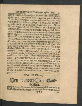 Der III. Discurs. Von wunderbahren Landschafften.