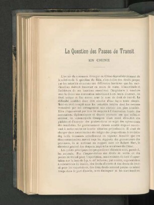 La Question des Passes de Transit en Chine.