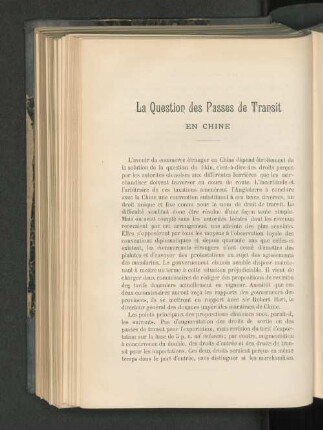 La Question des Passes de Transit en Chine.