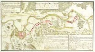 WHK 21 Österreichischer Sukzessionskrieg 1740-1748 bis zum Aachener Frieden: Plan der Schlacht bei Dettingen zwischen den Alliierten unter dem Kommando des Königs von Großbritannien und den Franzosen unter dem Herzog von Noaille, 27. Juni 1743