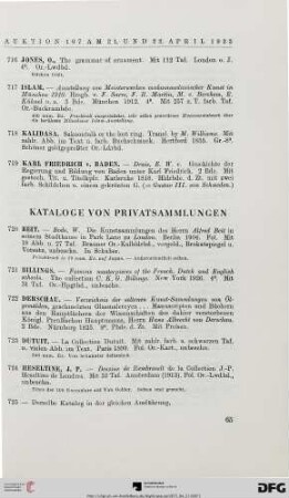 Kataloge von Privatsammlungen (Nr. 720-738)