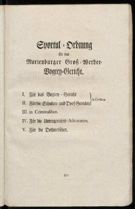Sportul-Ordnung für das Marienburger Groß-Werder-Vogtey-Gericht