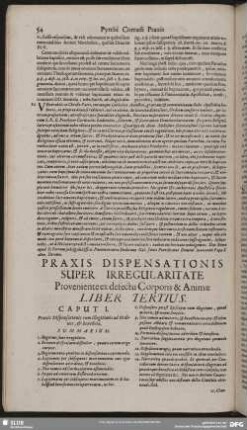 Praxis Dispensationis Super Irregularitate Proveniente ex defectu Corporis & Animae Liber Tertius