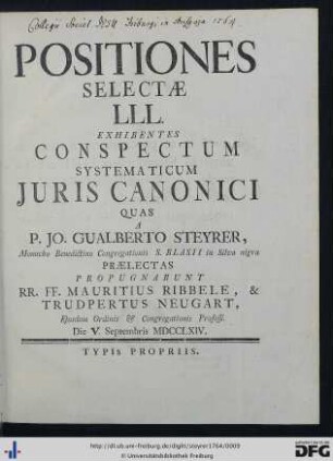 Positiones Selectae LLL. Exhibentes Suspectum Systematicum Juris Canonici